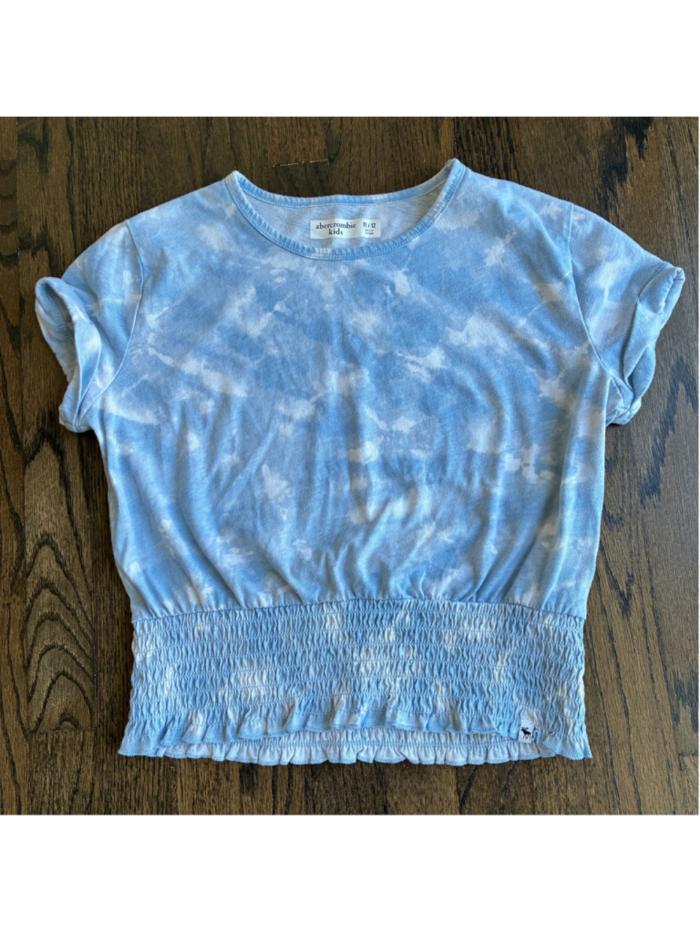 Abercrombie Kids Girls Blue Tie Dye Smocked Waist Crop Top Shirt Tee Size 11/12